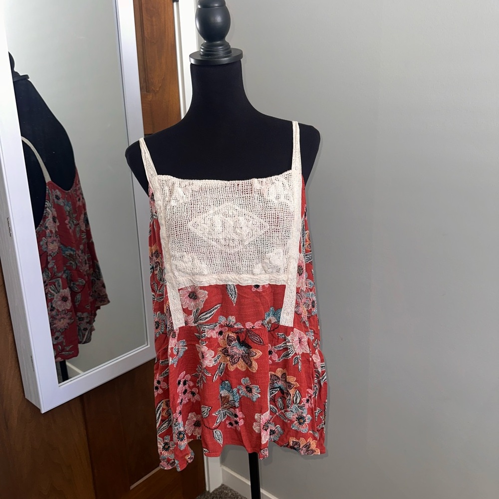 Maurices Orange/Red Floral Camisole with Lace Detail